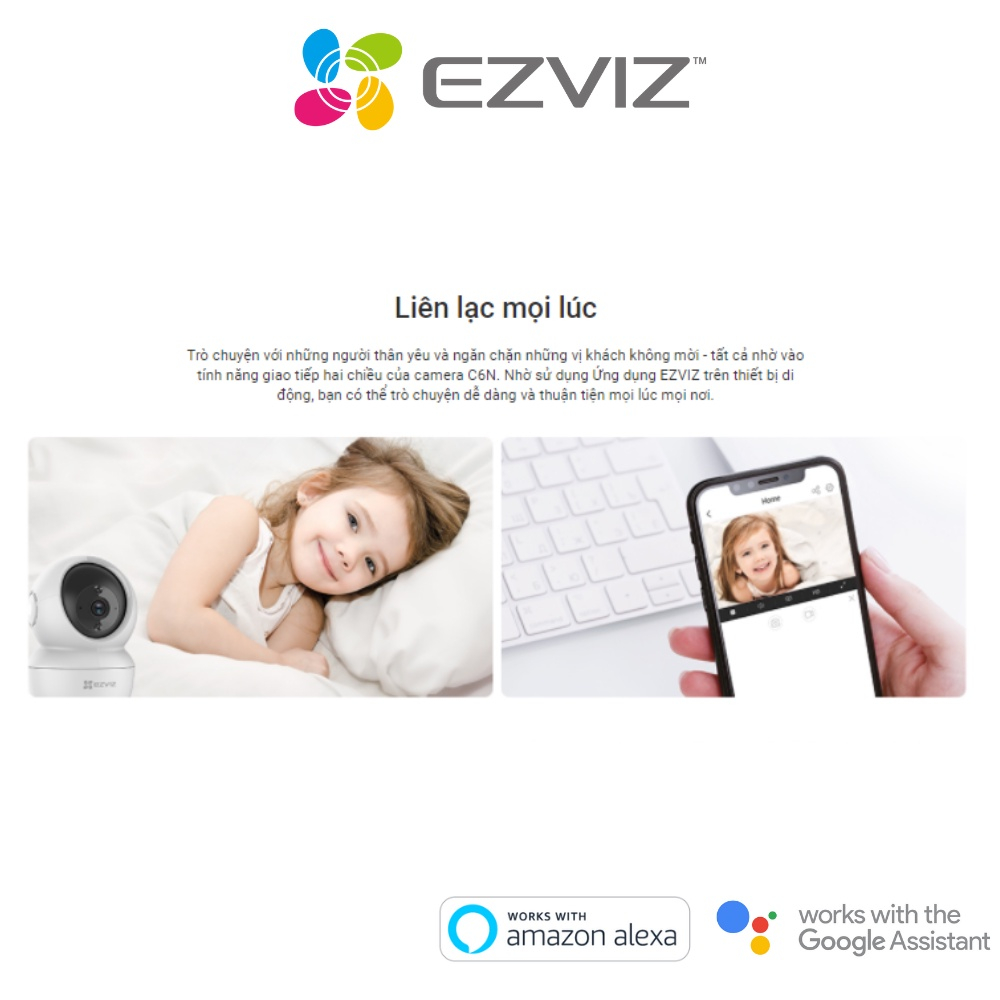 Camera wifi thông minh EZVIZ trong nhà giám sát 360 độ 1080p kết nối app DEVZONE điều khiển smart home từ xa