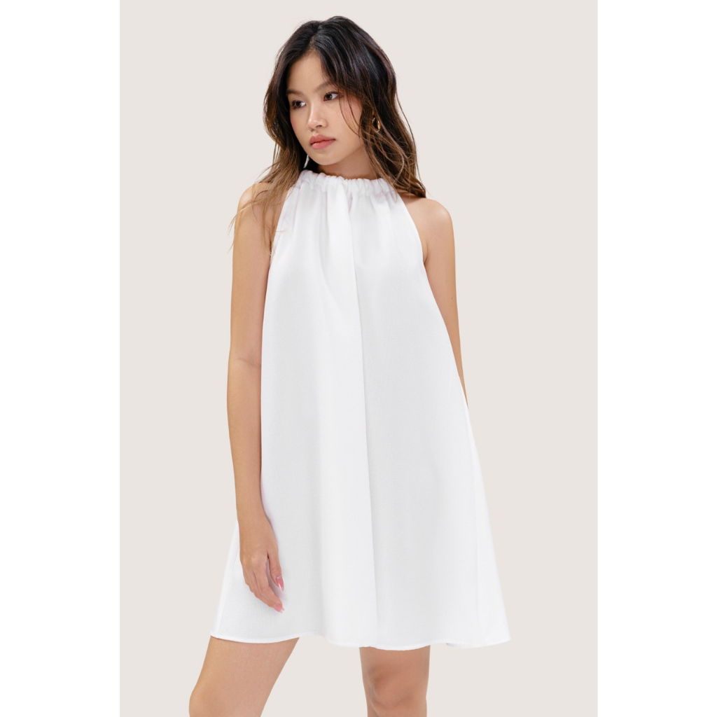 LIBÉ - Đầm cổ yếm ngắn dáng rộng màu trắng