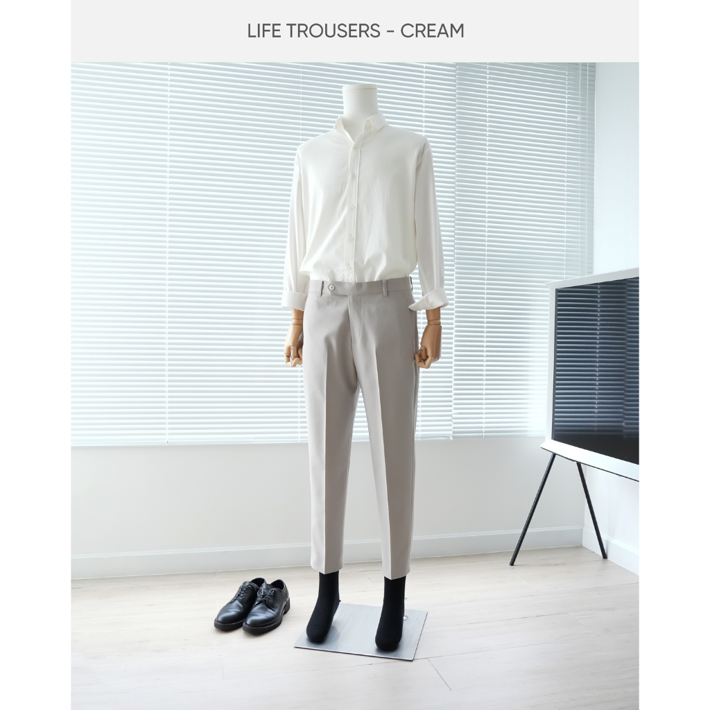 COCOZZI - Quần Âu Nam Ống Đứng Life Trousers Màu Cream (Màu Kem).