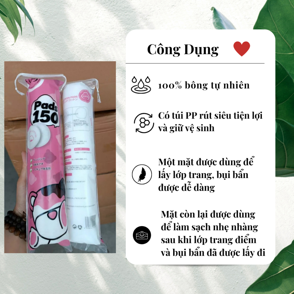 Bông Tẩy Trang Gấu Dâu LOTSO 150 Miếng Chính Hãng