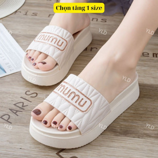 Dép quai ngang Mumu bản quai V chữ nhũ kim tuyến vàng đế độn 5cm chọn tăng 1 size