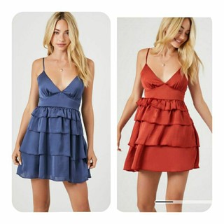 (Size S & L) Đầm babydoll satin xuất dư, F21