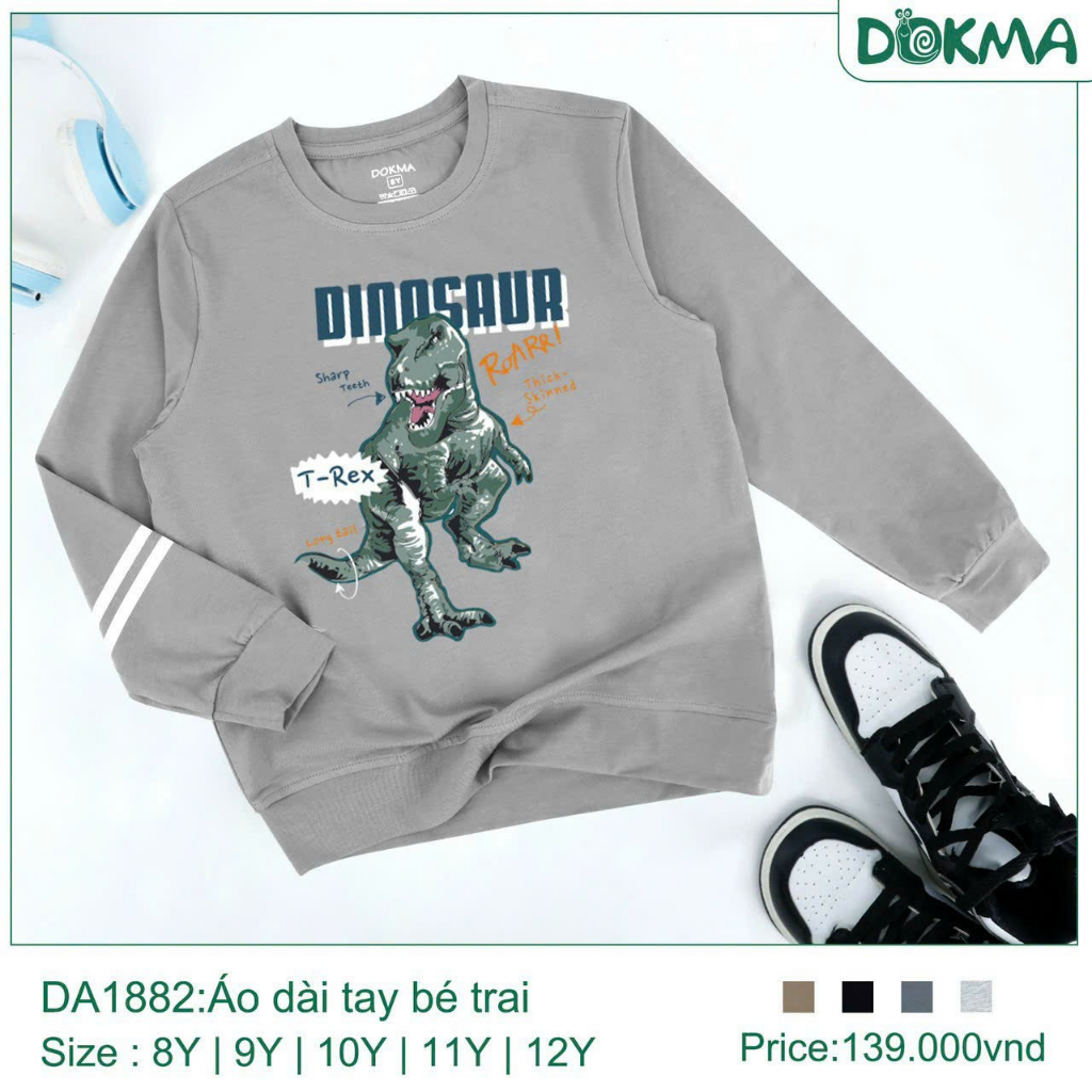 8-12Y Áo dài tay bé trai Dokma DA1882