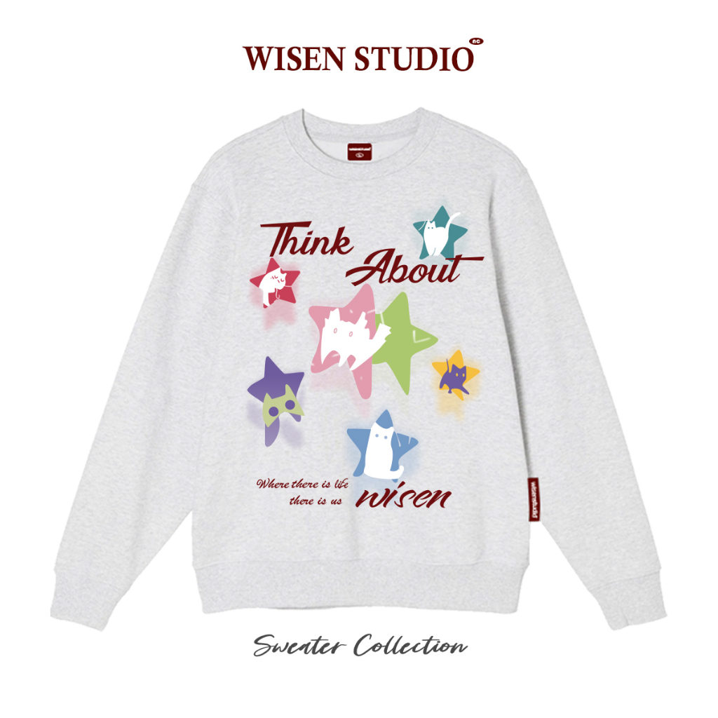 Áo sweater WISEN  nỉ bông form rộng oversize unisex mẫu THINK ABOUT