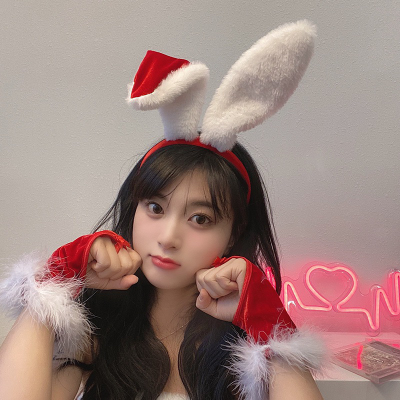 CC03 Cài tóc tai thỏ cosplay Băng đô cài tóc hình tai thỏ lông siêu dài có thể uốn cong cho nữ