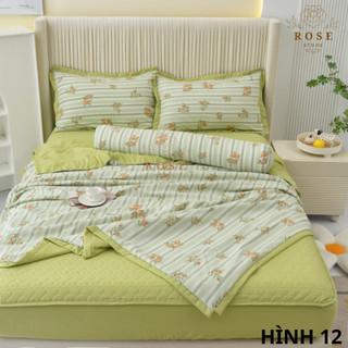 Bộ chăn ga gối cotton đũi 5 món, bộ chăn ga gối hàng đẹp nhiều màu
