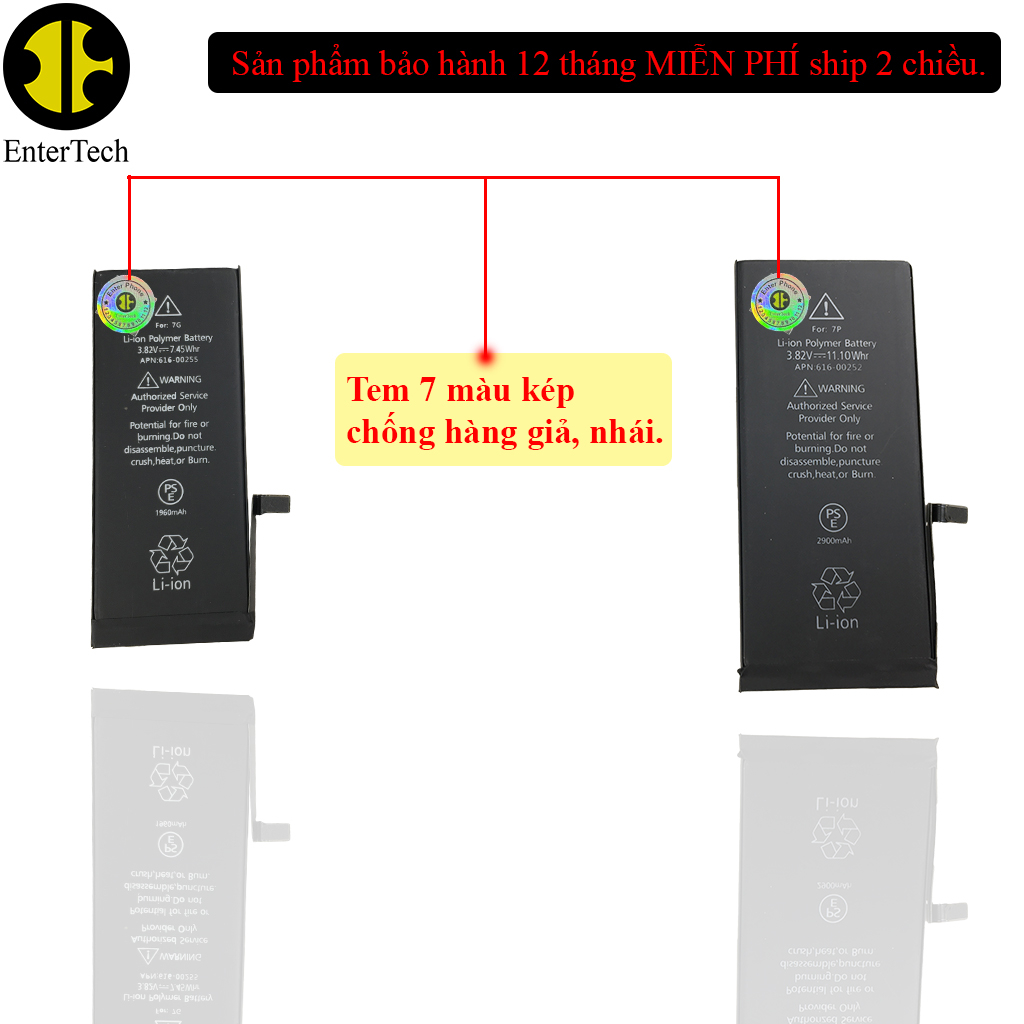 Pin dùng cho ĐT 7G/ 7 Plus chính hãng EnterTech bảo hành 12 tháng.