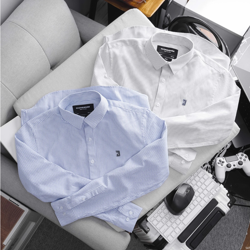 Áo sơ mi nam tay dài ICONDENIM Oxford kẻ sọc thanh lịch - SMID0145