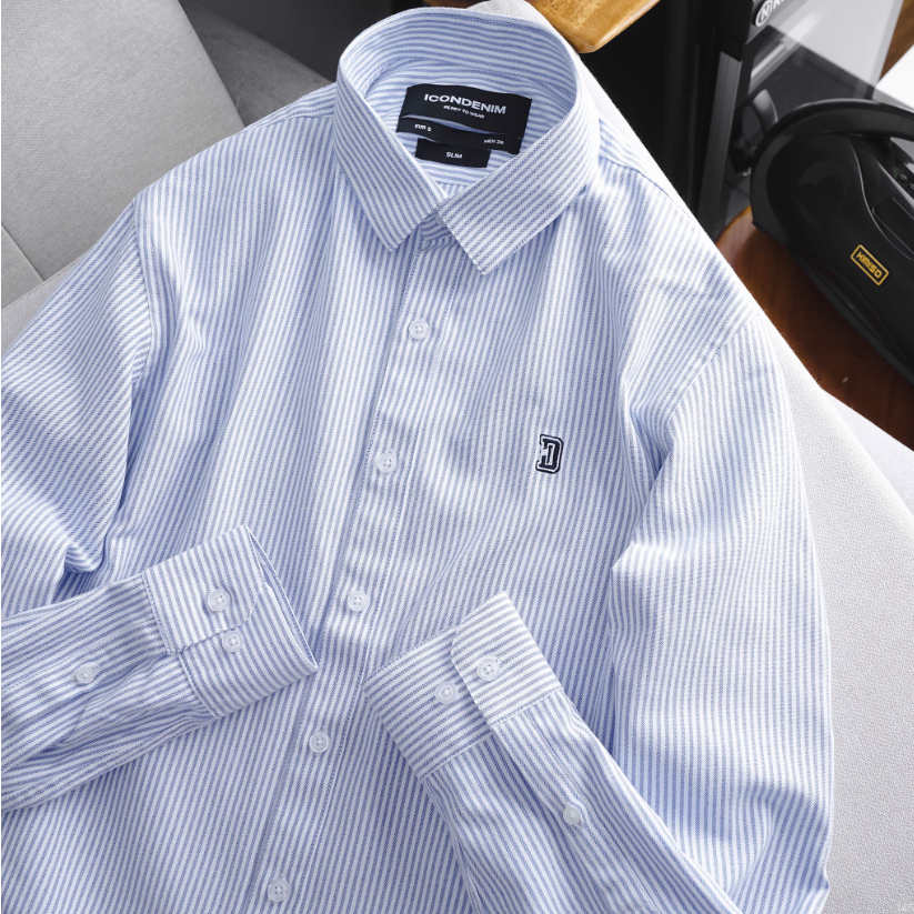 Áo sơ mi nam tay dài ICONDENIM Oxford kẻ sọc thanh lịch - SMID0145