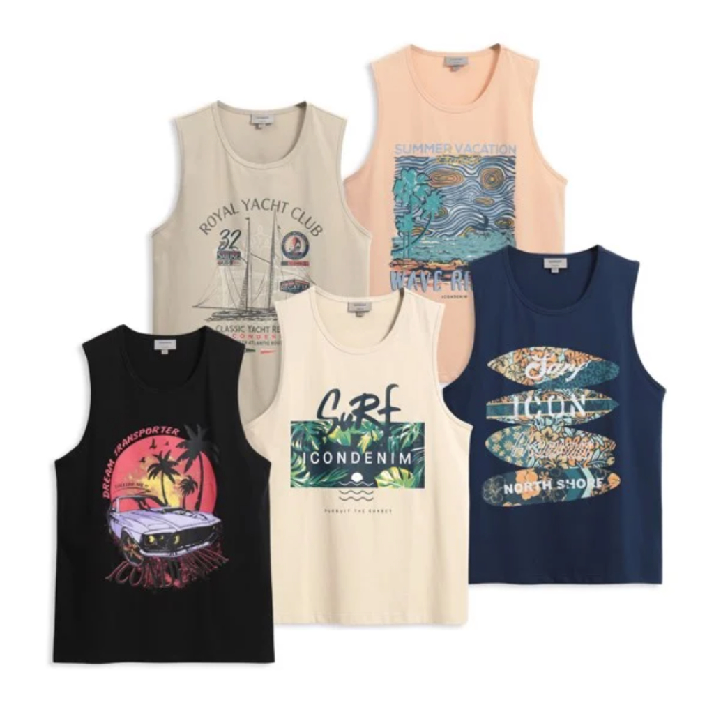 Áo ba lỗ nam mùa hè Summer Vibe Printed ICONDENIM chất Cotton co giãn thoáng mát - TTID0013