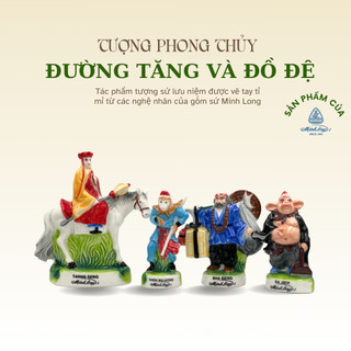 Bộ tượng sứ tí hon đường tăng và đồ đệ - tượng tí hon minh long i