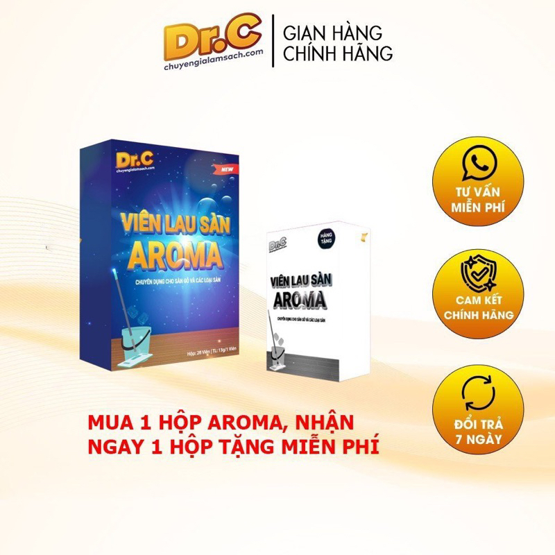 Viên Lau Sàn Gỗ Aroma DR.C Làm Sạch Các Loại Sàn Diệt Khuẩn Loại Bỏ Vi Khuẩn Mầm Gây Bệnh An Toàn 350g (Hộp 26 Viên)