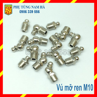 Vú bơm mỡ bò ren M10 các loại, Vú bơm mỡ bò M10 cong 90,  Vú bơm mỡ bò M10 cong 45, Vú bơm mỡ bò M10 thẳng