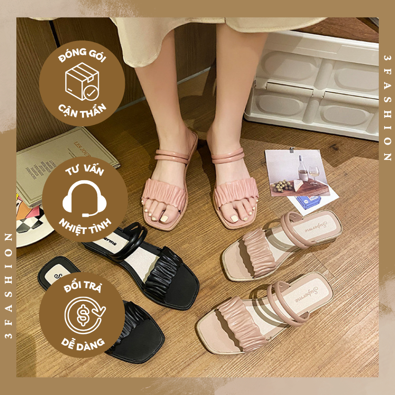 Dép nữ cao gót sandal quai ngang bèo nhún gót cao 3.5CM dép nhựa cao cấp siêu nhẹ êm chân - 3256
