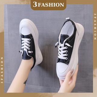 Giày Thể Thao Nữ Trắng Đen Style Korea Da PU Mềm Đế Cao 3.5CM - MSP 3229