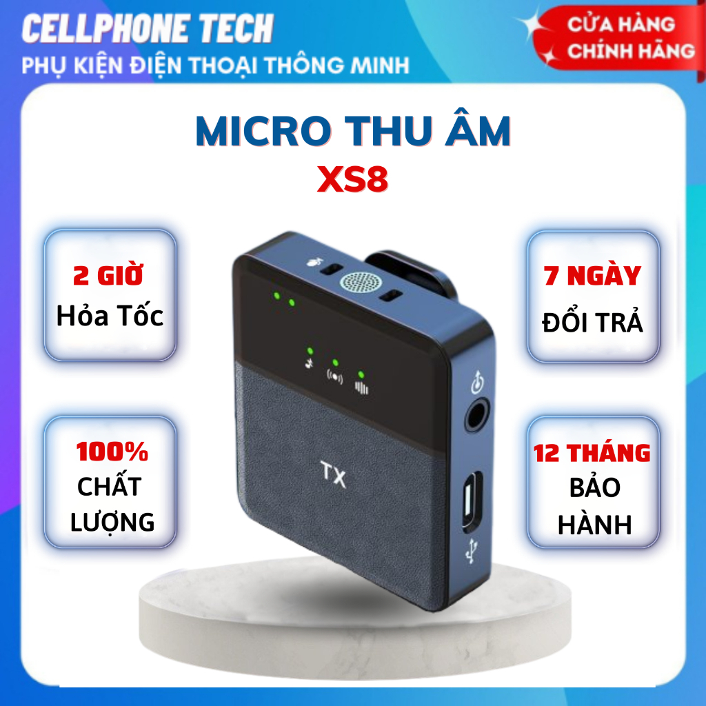 Micro thu âm không dây cài áo SX8, mic thu âm livestream, quay video, khử tiếng ồn cao cấp, khoảng cách 20m, lỗi 1 đổi 1