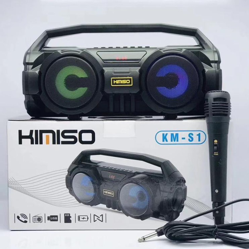 Loa karaoke bluetooth KIMISO KM-S1 kèm mic dây, âm thanh sống động, đèn led nháy theo nhạc - Hàng nhập khẩu chính hãng
