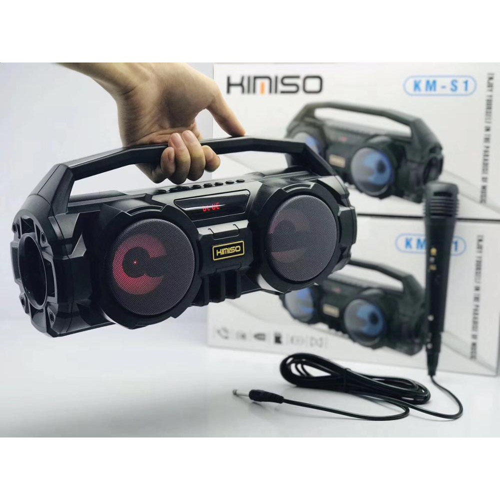 Loa karaoke bluetooth KIMISO KM-S1 kèm mic dây, âm thanh sống động, đèn led nháy theo nhạc - Hàng nhập khẩu chính hãng
