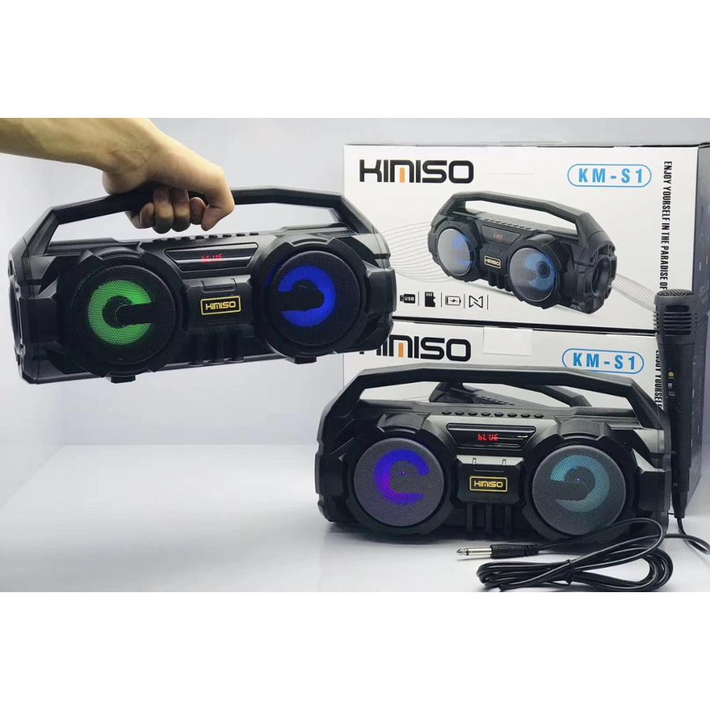 Loa karaoke bluetooth KIMISO KM-S1 kèm mic dây, âm thanh sống động, đèn led nháy theo nhạc - Hàng nhập khẩu chính hãng