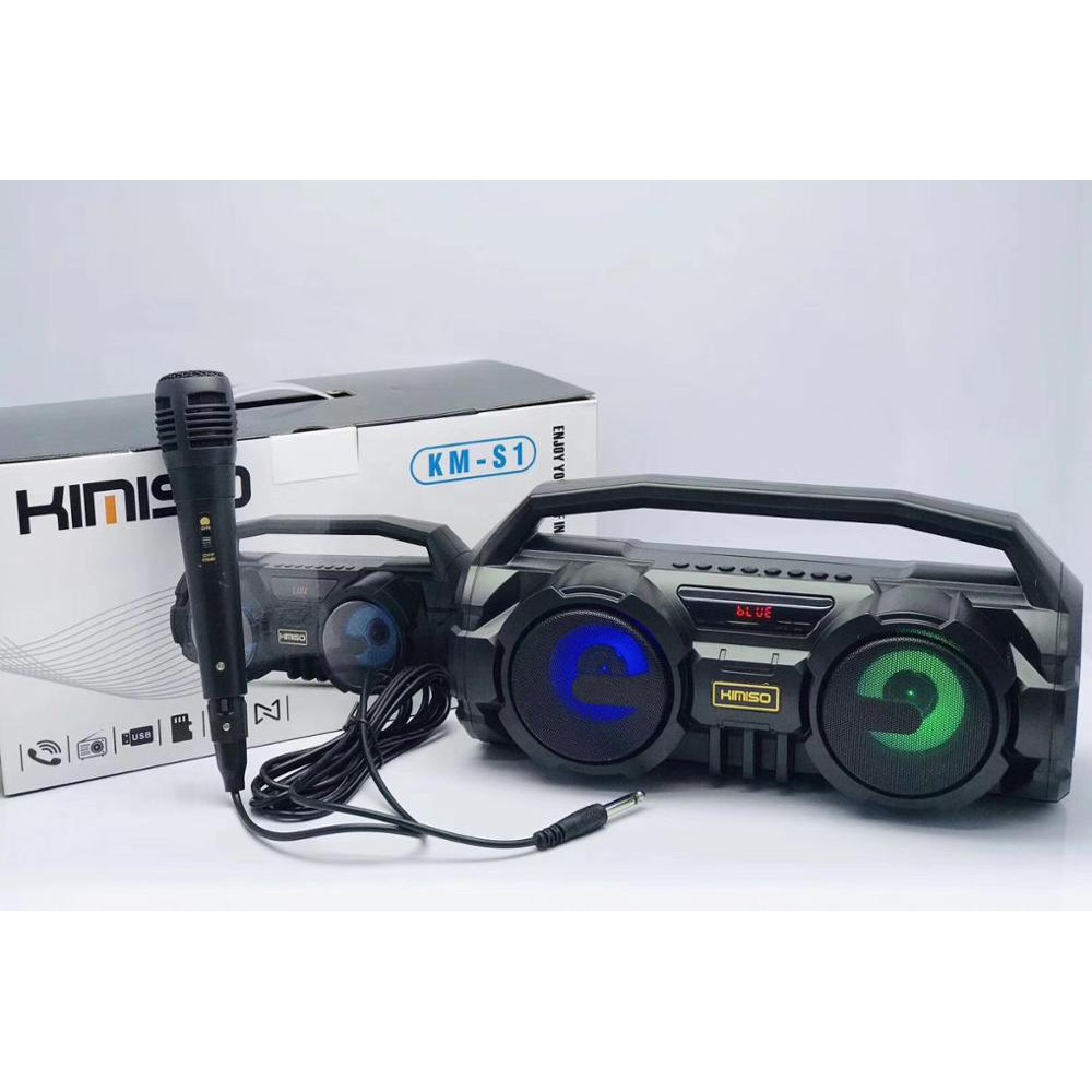 Loa karaoke bluetooth KIMISO KM-S1 kèm mic dây, âm thanh sống động, đèn led nháy theo nhạc - Hàng nhập khẩu chính hãng