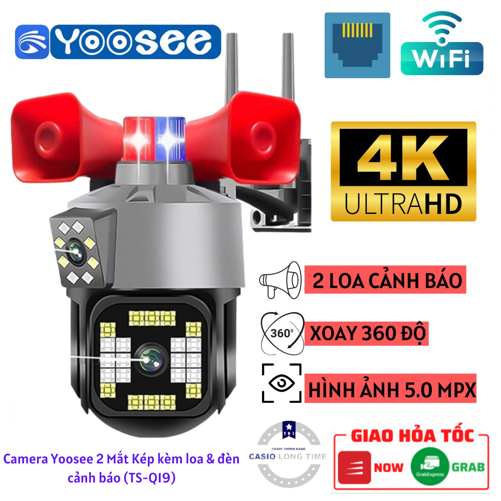 Camera Wifi Yoosee  2 Mắt 5.0MPX, Độ Phân Giải 4K Siêu Nét ,2  Loa Kép, Công Suất Lớn, Đèn Cảnh Báo, Bảo Hành 12 Tháng