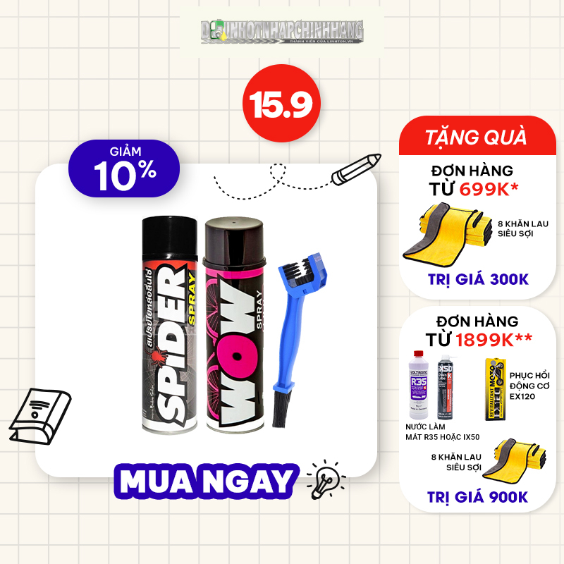 Combo vệ sinh - dưỡng sên nhập khẩu Thái Lan Spider - Wow và bàn chải ( Lube71)