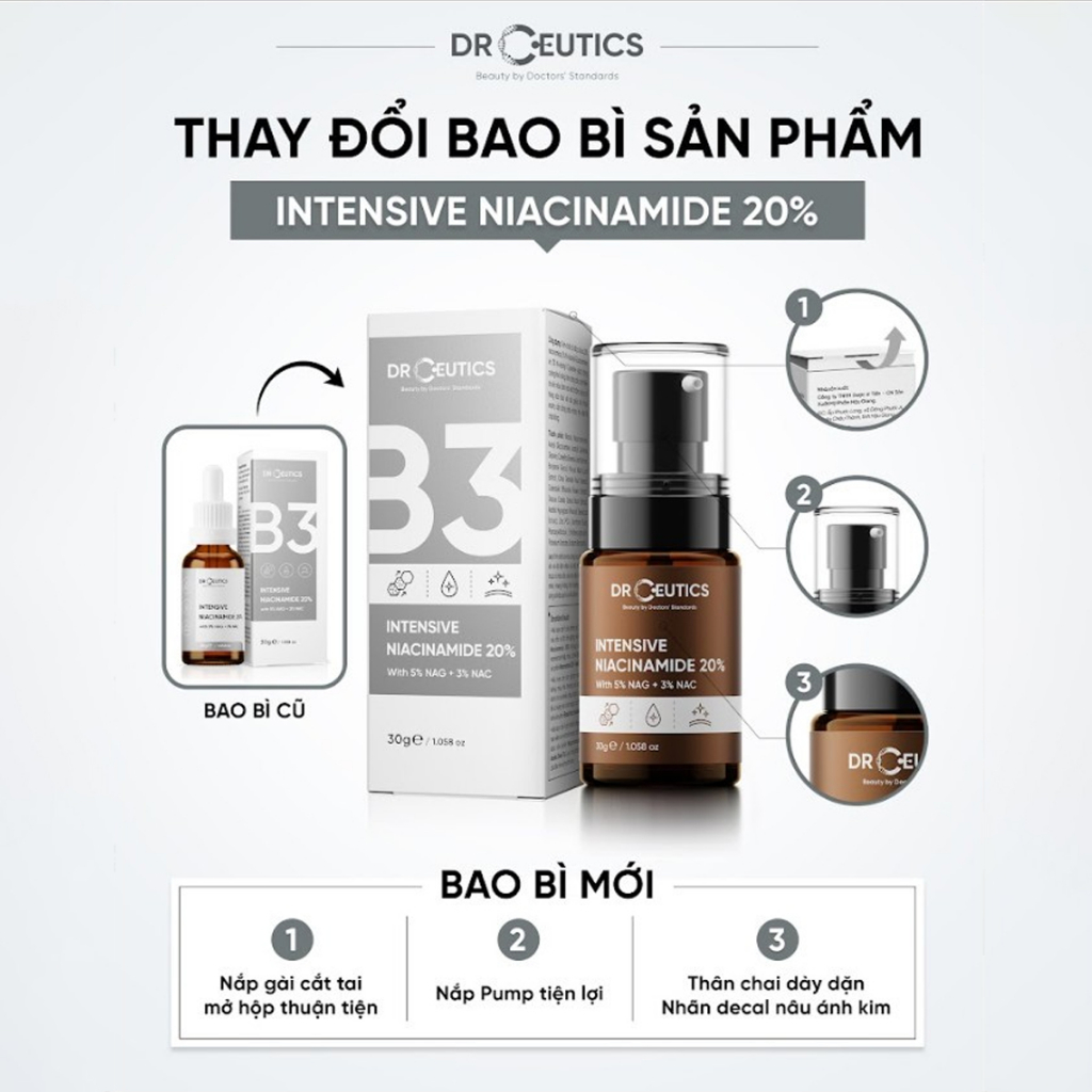 [ĐỦ LOẠI] Serum Drceutics Vitamin C, HA, AHA, BHA, B5, B3, Zinc Dưỡng Trắng Da, Giảm Mụn, Phục Hồi Da, Cấp Ẩm 30ml