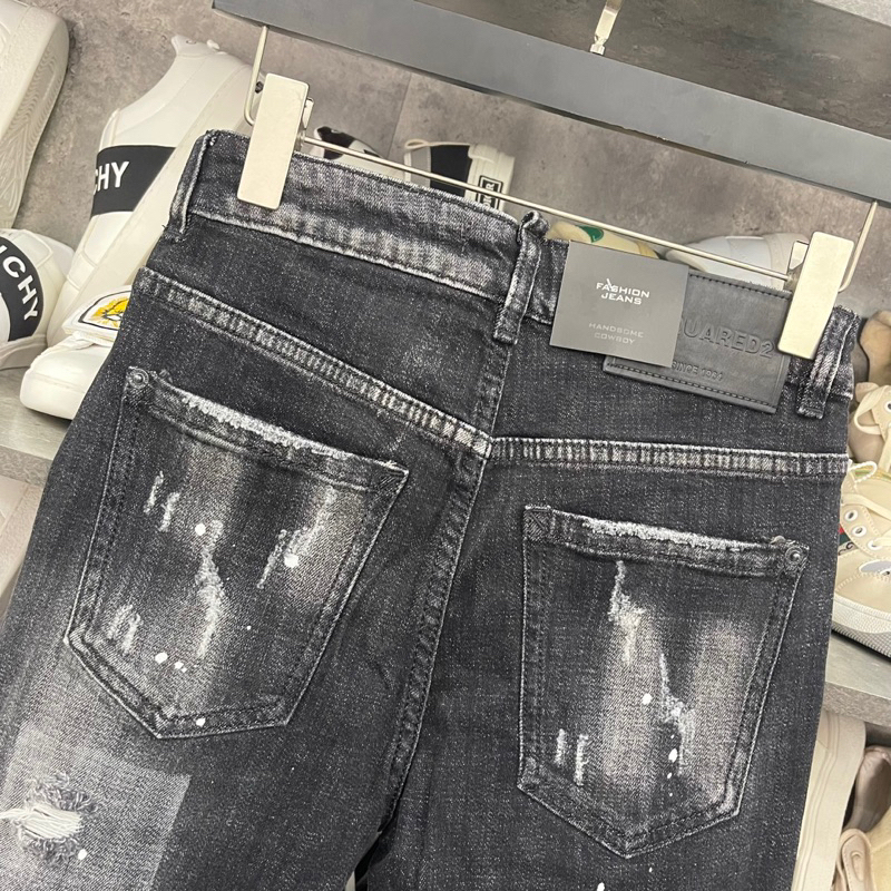 Quần jean bò nam DSQ2 biker slimfitt xám mài dập chữ ICON rách xước vảy sơn 4 cúc cài cao cấp hot trend 2023