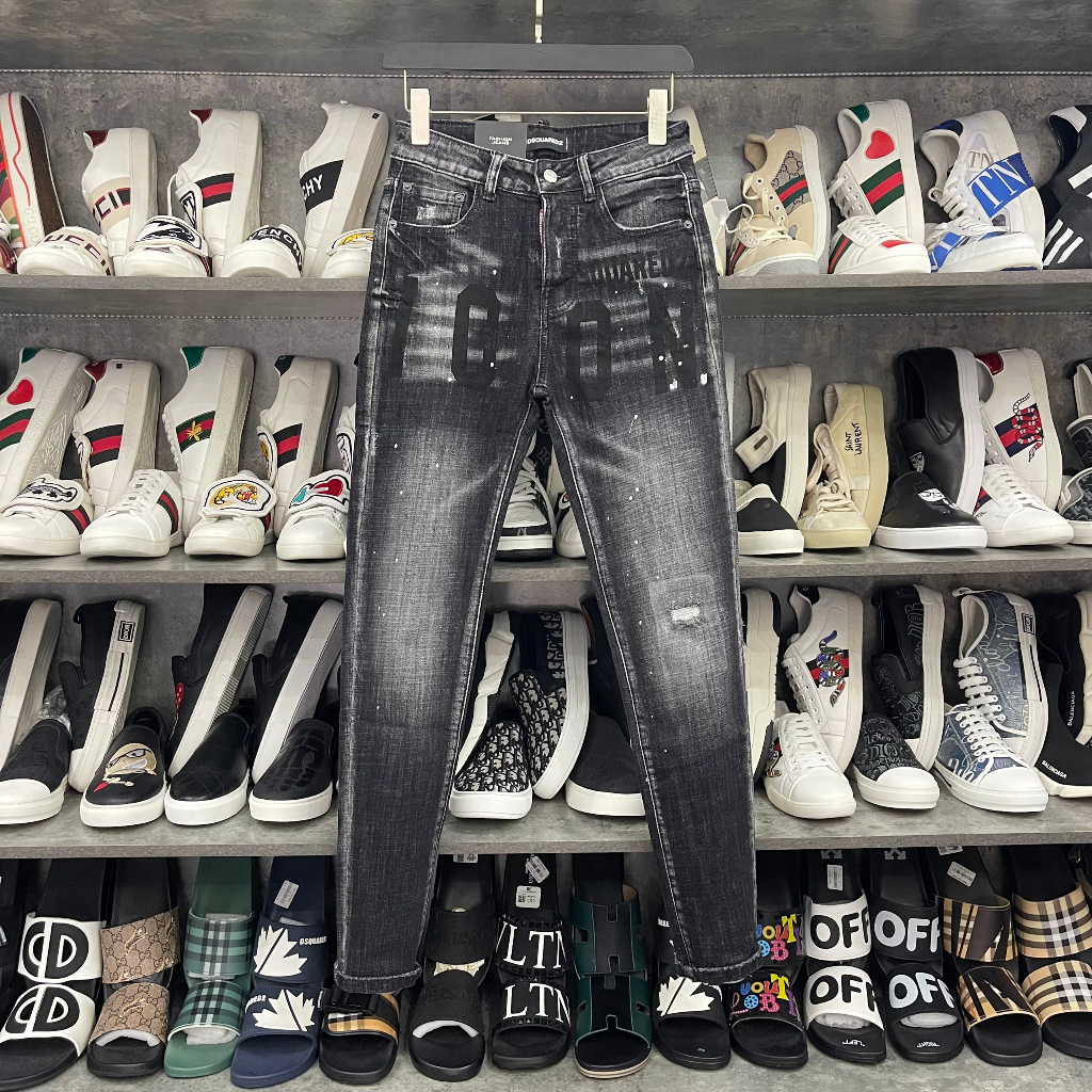 Quần jean bò nam DSQ2 biker slimfitt xám mài dập chữ ICON rách xước vảy sơn 4 cúc cài cao cấp hot trend 2023