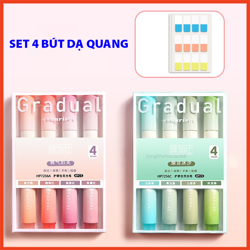 Set 4 Bút Dạ Quang Đánh Dấu Nhớ 4 Màu , Bút Highlight Nhiều Màu Sắc Cho Học Sinh Dễ Sử Dụng