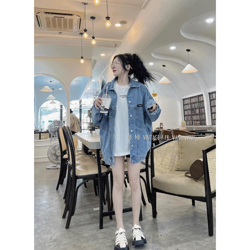 Áo khoác jeans dáng thụng mác túi