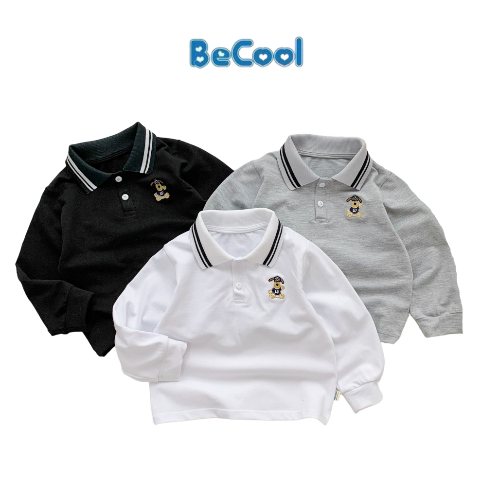 Áo Polo Dài Tay Thêu Hình Chú Chó BECOOL, Áo Polo Dài Tay Chất Cotton Cho Bé Size Từ 10 -25Kg