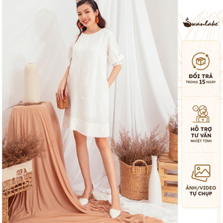SWANLAKE | Đầm Tay Lỡ Nhún Thun Vải Linen Bột Wash Mềm, Đơn Giản, Công Sở - D9685LW02