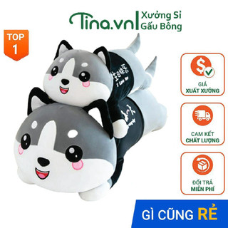 Gấu bông gối ôm Tina Mèo Husky dễ thương bông cao cấp, vỏ nhung Hàn Quốc mềm mịn, co dãn 4 chiều, size 50cm