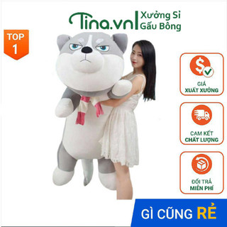 Gấu bông gối ôm Tina Chó Husky mặt ngáo bông cao cấp, vỏ nhung Hàn Quốc mềm mịn, co dãn 4 chiều, size 50cm - 150cm