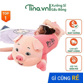 Gấu bông gối ôm Tina Heo mặc yếm hồng bông cao cấp, vỏ nhung Hàn Quốc mềm mịn, co dãn 4 chiều, size 90cm - 1m1