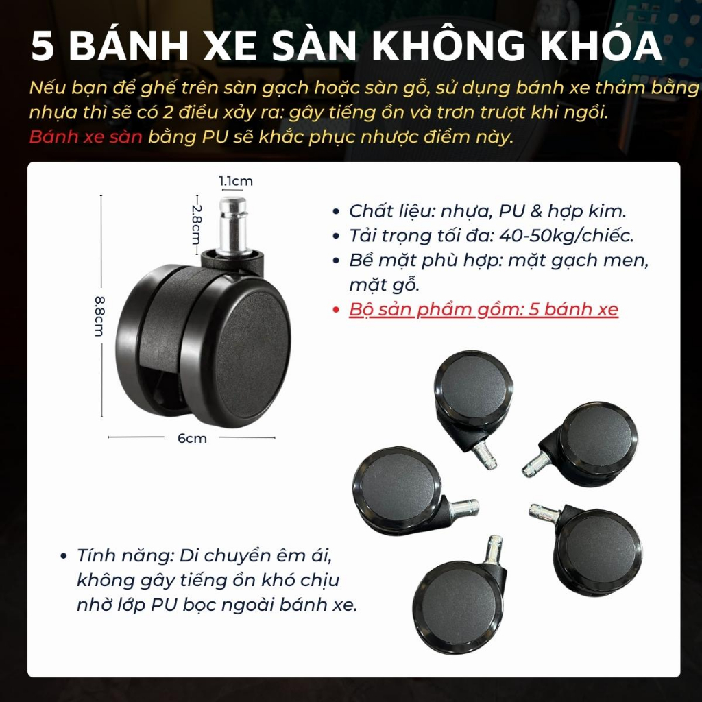 Bánh xe bàn ghế văn phòng, ghế công thái học, ghế xoay DandiHome