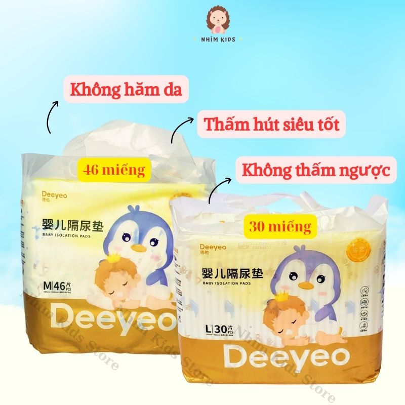 Miếng lót chống thấm Deeyeo dùng 1 lần cho bé lẻ 10 miêng không thấm ngược, không hăm da, siêu mềm mịn, không cần giặ
