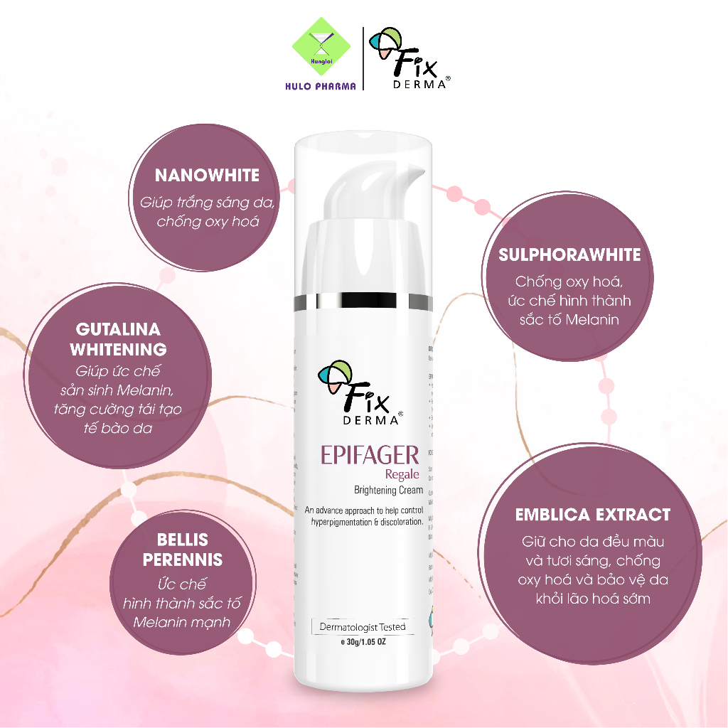 Kem Dưỡng Trắng Da Mặt Mờ Thâm Nám FIXDERMA Epifager Regale Brightening Cream Giúp Trắng Mịn, Đều Màu Da 30g