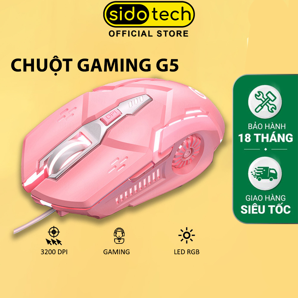 Chuột Máy Tính Màu Hồng Game Thủ SIDOTECH YINDIAO G5S Gaming Led Rgb 6 Nút Bấm DPI 3200 Tuổi Thọ Cao - Hàng Chính Hãng