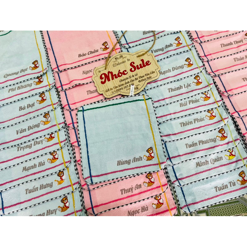 Khăn mặt cotton cho bé in tên in ký hiệu theo yêu cầu