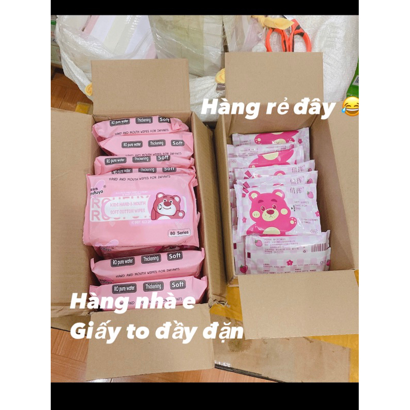 Khăn ướt gấu dâu thùng 10 gói mẫu mới