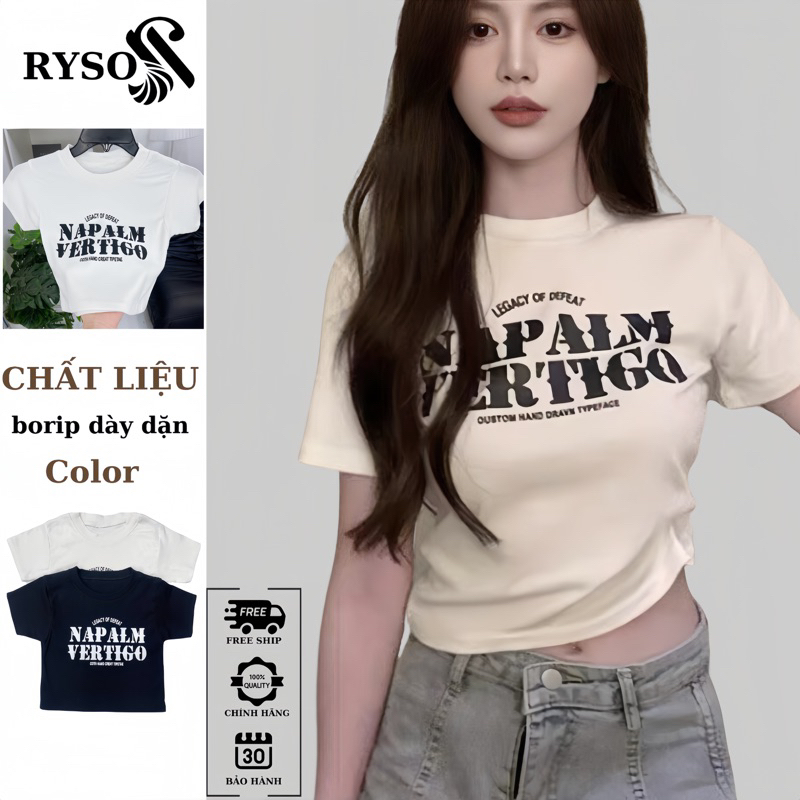 Áo baby tee nữ RYSO FASHION áo thun croptop chất tăm ngắn tay cổ tròn co dãn 4 chiều in họa tiết