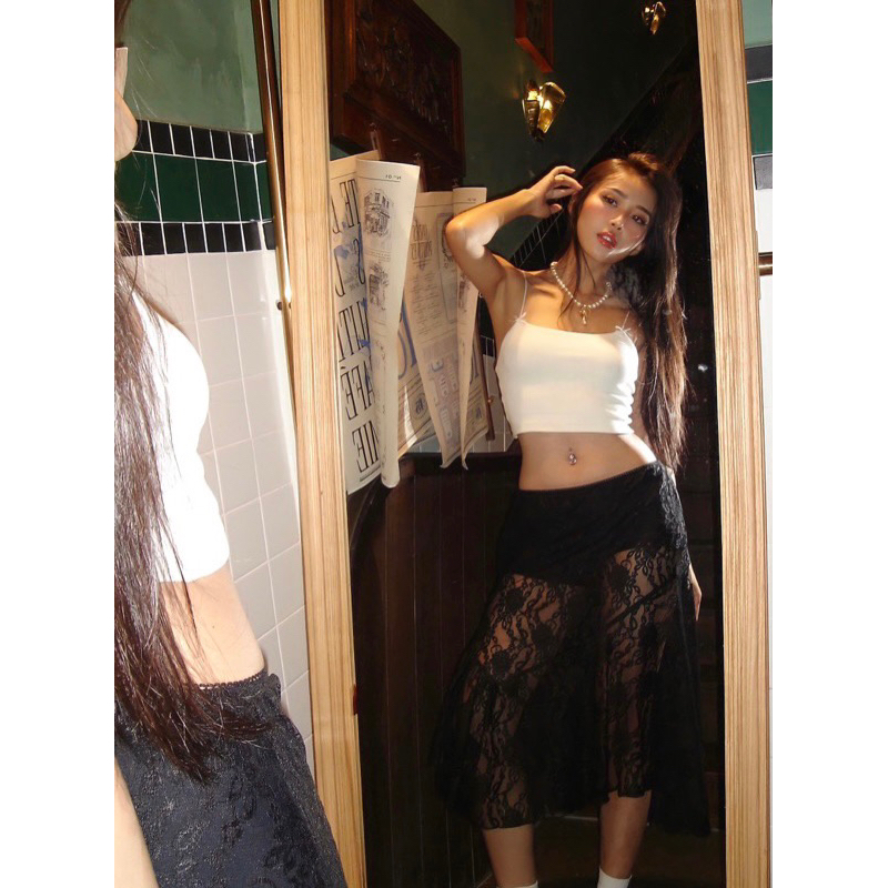 Chân váy midi ren xuyên thấu Vintage Gout