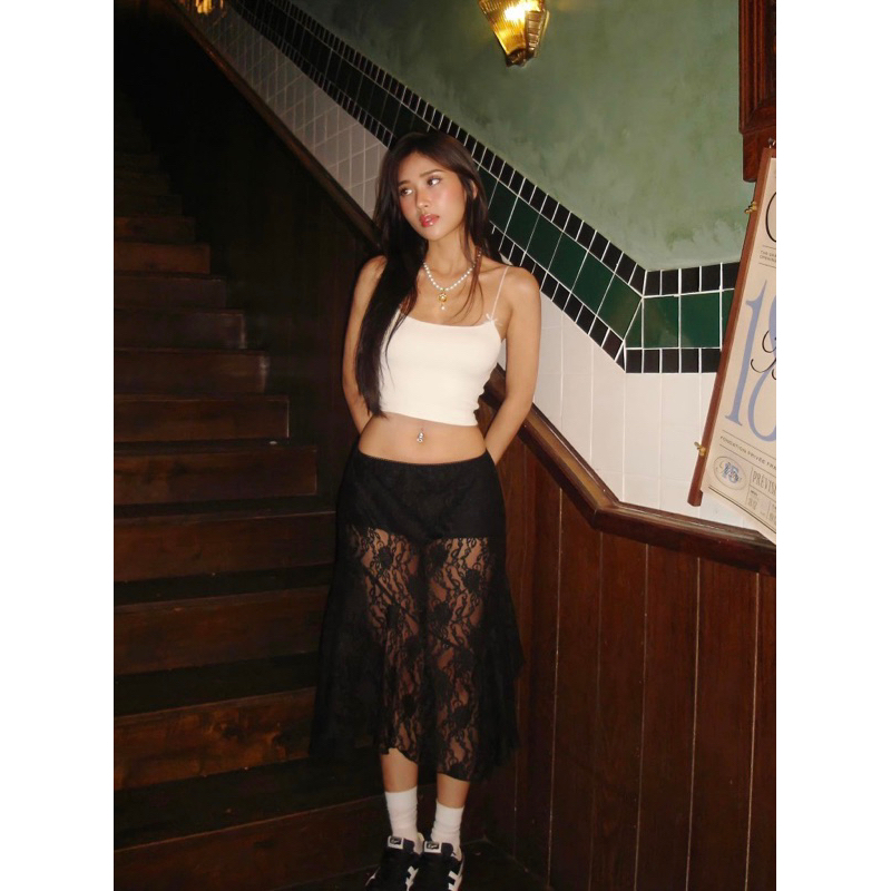 Chân váy midi ren xuyên thấu Vintage Gout