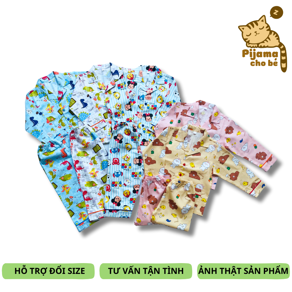 Pijama Cho Bé dài tay vải Thô mịn đẹp hút mồ hôi - Nhiều mẫu bé trai bé gái size 1-9 tuổi 10-40kg