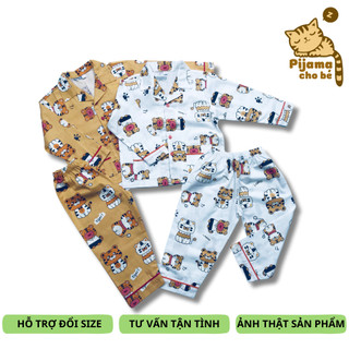 Pijama dài cho bé vải cotton Thô mịn hút mồ hôi hình Hổ nhí cute size 10-40kg cho bé 1-9 tuổi