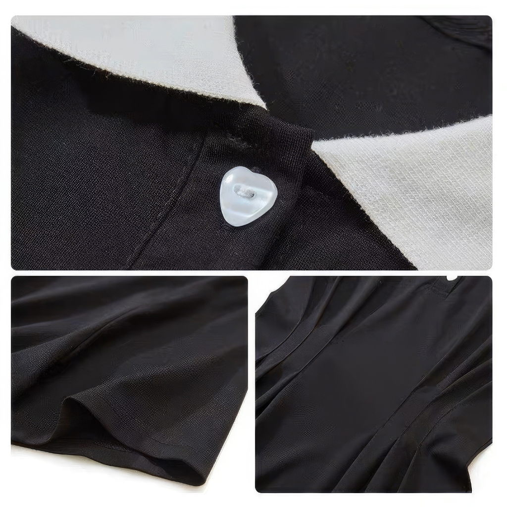 Váy Polo Nữ, Váy Cộc Tay, Váy Cổ Trắng, Váy Dáng Xòe, Váy Cúc Trái Tim