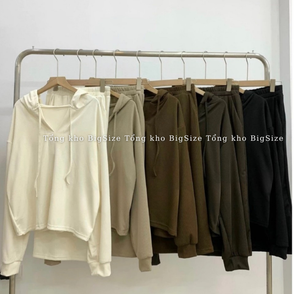 Set nữ BIGSIZE bộ áo nỉ tăm có mũ kèm chân váy xẻ dài 192
