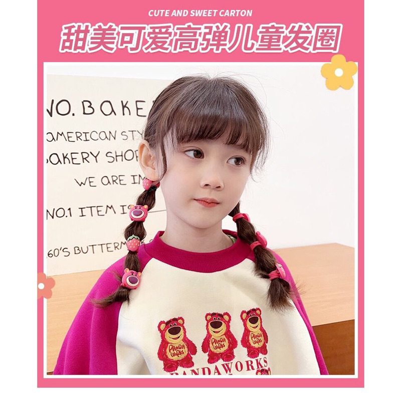 Set 10 Dây Buộc Tóc Gấu Dâu Cho Bé Gái